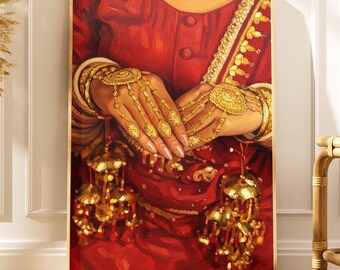 Punjabi Bride Oil Painting | Indian Bridal Wall Art | Wedding Decor Digital Download