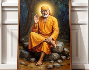 Sai Baba Acrylic Portrait – Spiritual Wall Art of Shirdi Sai Baba | Divine Blessings Digital Painting | Instant Download