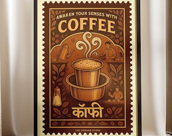 Vintage South Indian Filter Coffee Illustration – Steaming Steel Tumbler & Dabara Art - CoffeeTypography
