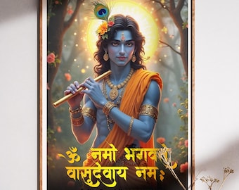 Krishna Mantra Wall Art: Hindu God Spiritual Print (Digital Download)