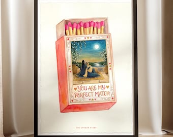 Romantic Matchbox Love Print | Mughal Style Watercolor Art Print | Vintage Indian Digital Poster