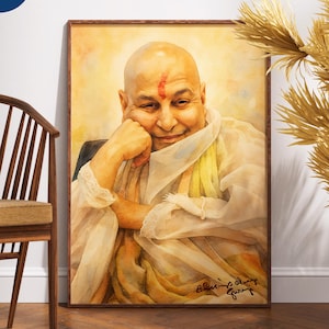 Shukrana Guru Ji Digital Watercolor Portrait – Nirmal Singh Ji Maharaj Blessings Art Print | Guruji Wall Decor  for Spiritual Home Temple