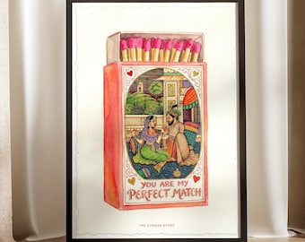Mughal Miniature Matchbox Art Print | Indian Heritage Romantic Wall Art | Vintage Love Quote Printable