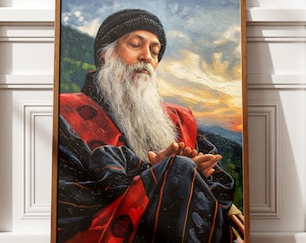 Osho Acrylic Painting Portrait – Peaceful Spiritual Guru Wall Art | Meditation & Yoga Decor | Instant Download