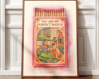 Mughal Miniature Matchbox Art Print | Vintage Love Quote Printable | Romantic Indian Love Poster |  Digital