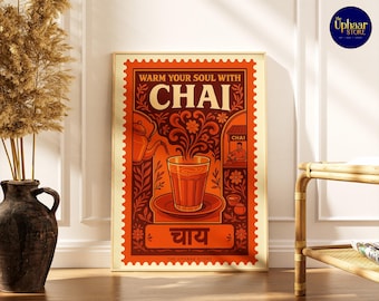 Chai Stamp Art Print: Retro Indian Kitchen Decor (Digital Download)