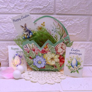 Modello di carta per cestino di Pasqua - Scatola regalo di Pasqua fai da te con fiori acquerellati stampabili - Kit di taglio e assemblaggio A4 JPG e PSD