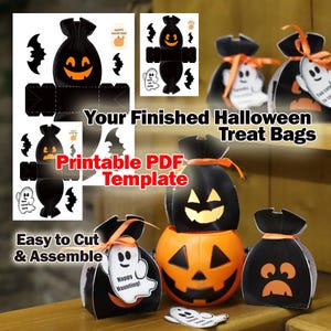 Halloween Treat Bag Template Set: Pumpkin Favor Box, Glow Effect (Printable PDF, Cricut PNG)