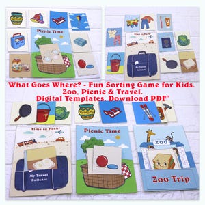 Gioco di ordinamento per bambini stampabile / Attività di logica per la scuola materna / Tema picnic e zoo in viaggio / Schede di ordinamento Montessori per bambini piccoli / Download digitale.