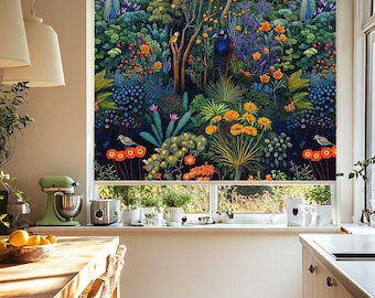 Exotic Birds Garden Forest Roller Blind, Blackout Digital Print Roller Shades, Kitchen for roller blind, Custom Window Covering
