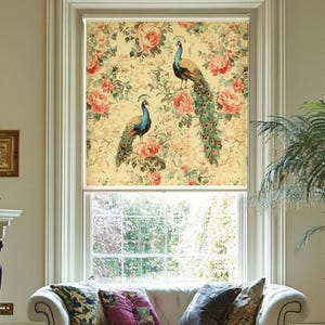 Green Chinoiserie Roller Blinds, Blackout Erasable Roller Shades, Kitchen Window Digital Curtain, Bedroom Roller Blind