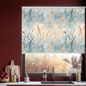 Delicate Wildflowers Roller Blind, Cotton Floral Digital Print Blackout Roller Shades, Erasable Roller Blind, Window Covering, Treatment