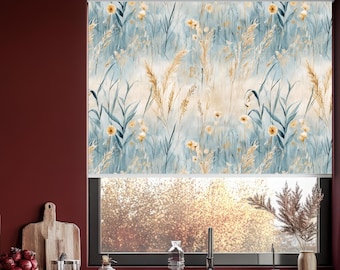 Delicate Wildflowers Roller Blind, Cotton Floral Digital Print Blackout Roller Shades, Erasable Roller Blind, Window Covering, Treatment