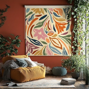 Vibrant Floral Roller Blind, Nursery Window Shade, Hand Drawing Flowers Roller Blind, Elegant Roller Shade, Blackout Window Covering