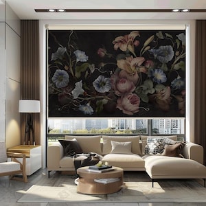 Dark Floral Blackout Roller Blind: Baroque Victorian Window Shade