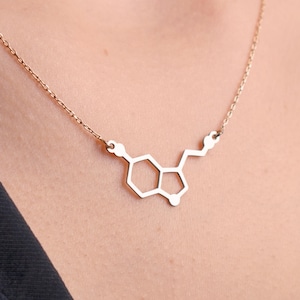 Serotonin Necklace, Gold Molecule Pendant, Happiness Chemical Jewelry, Minimalist Science Necklace, Chemistry Gift for Her