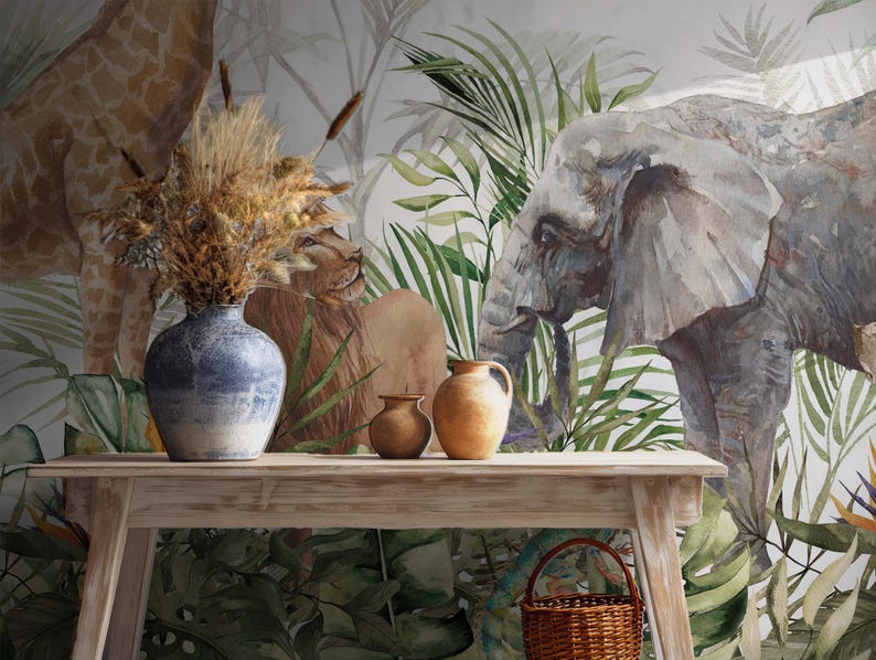 Jungle Animals Wallpaper Mural – Kids Safari, Peel and Stick - Etsy