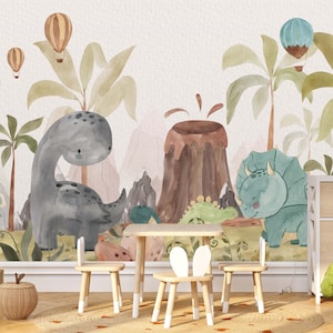 Dinosaur Wallpaper for Children&#39;s Bedroom - Dinosaurs Wall Art for Kids Room - Peel and Stick Wallpaper - Dinosaurs