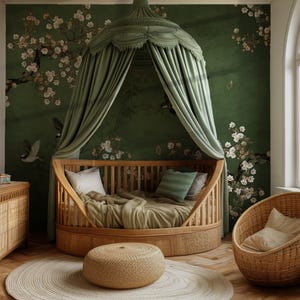 Chinoiserie Style Wallpaper - East Asian Style Cherry Blossoms Wall Mural - Peel and Stick- Mural - Wallpaper