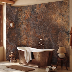 Grunge Stylish Wallpaper - Dark Brown and Black Modern Industrial Iron - Rustic Wall Mural - Vintage Wallpaper - Peel and Stick