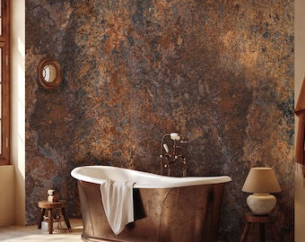 Grunge Stylish Wallpaper - Dark Brown and Black Modern Industrial Iron - Rustic Wall Mural - Vintage Wallpaper - Peel and Stick
