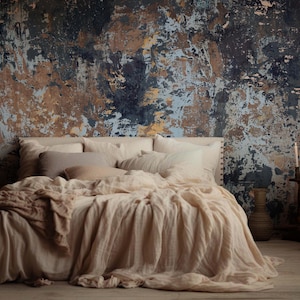 Blue Concrete Wallpaper - Concrete Textured Mural - Removable- Peel and Stick - Rusty Wallpaper - Grunge Wall Mural - Rustic Modern Mural