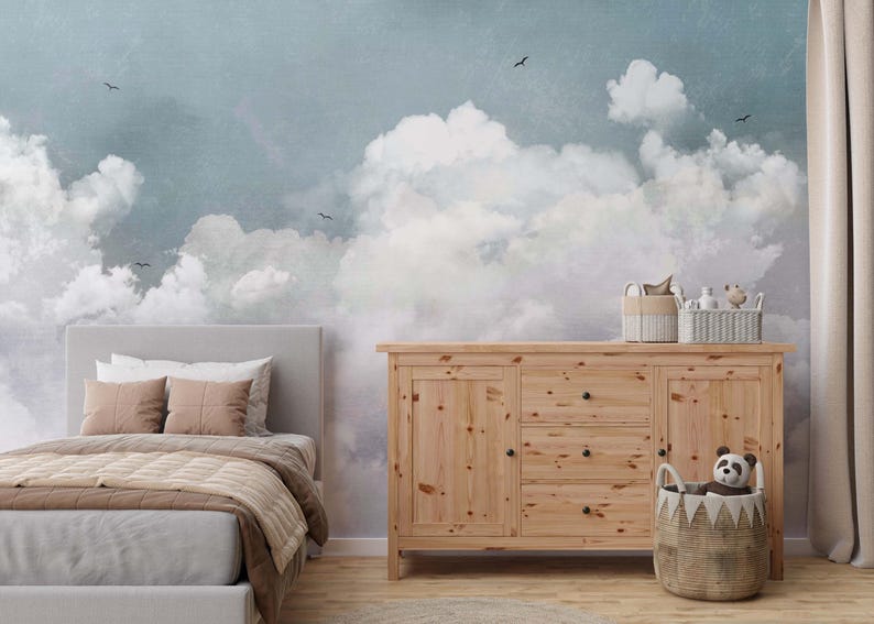 Blue Sky Cloud Wallpaper Mural – Kids Room, Peel and Stick - Etsy