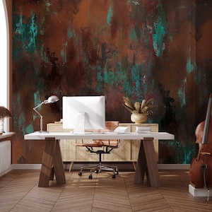 Grunge Wallpaper - Rust Metal Wallpaper - Peel and Stick - Abstract Retro Wall Mural- Self Adhesive -  Removable Wallpaper