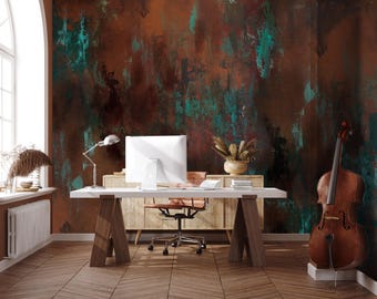 Grunge Rust Metal Peel and Stick Wallpaper – Retro Abstract Mural