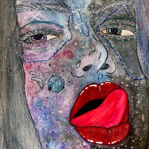 Galaxy Girl ~ Stampa artistica con tecnica mista / Acrilico, acquerello e inchiostro