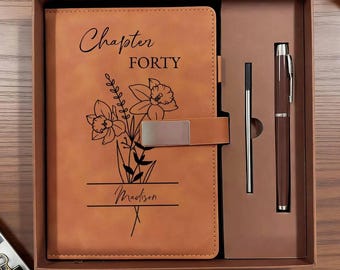Diario con nombre del capítulo 40, regalo de 40 cumpleaños para ella o él, cuaderno de flores del mes de nacimiento, cumpleaños personalizado de 40 años para hija