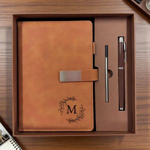 Set de regalo personalizado de cuaderno de cuero, estuche para bolígrafo y libreta personalizados, regalo de graduación, regalo para empleados de empresa, regalo para hombres, regalo para escritores