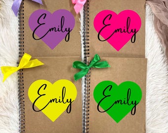 Custom Heart Name Notebooks for Kids, Girls Notebooks, Girls Sketchpad, Girls Party Favors, Easter Gifts for Girls, Personalized Notebooks