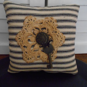 Country Ticking  Pincushion Sewing Notion Folk Art Farmhouse Ornie