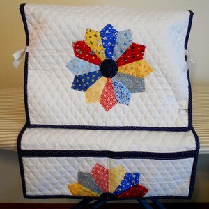 Sewing Machine Cover and Mat With Pockets- Dresden Plate - Organizer - Colorful Repro Feedsack Fabrics