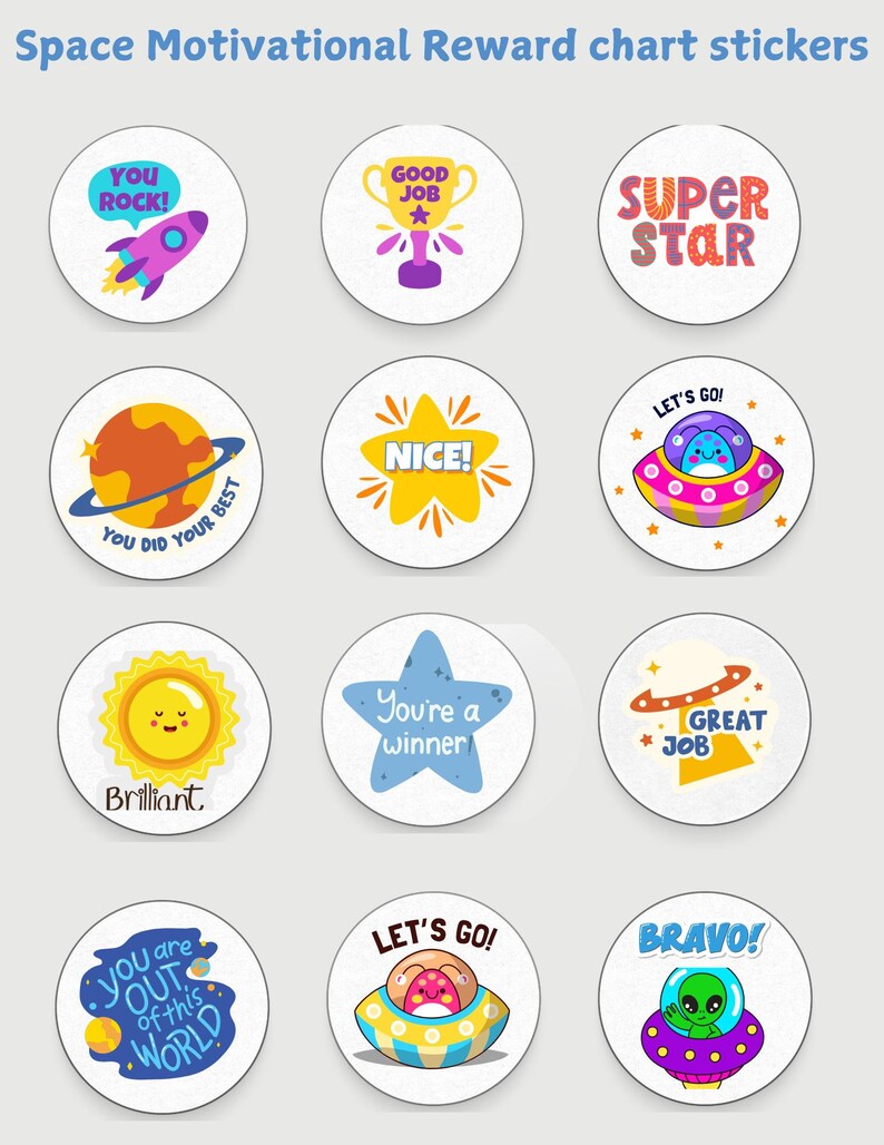 Rewards Stickers Rockets Space-themed Reward Stickers for Kids | Printable Outer Space Stickers ...