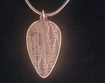 Pine Tree Forest pattern on copper pendant