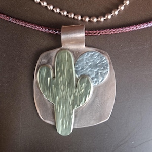 Saguaro Cactus Pendant Necklace: Mixed Metal, Copper, Sterling Silver