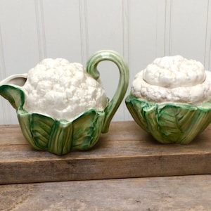 Fitz and Floyd 1989 Cauliflower Sugar Bowl and Creamer discontinued Collectable Pottery image 1