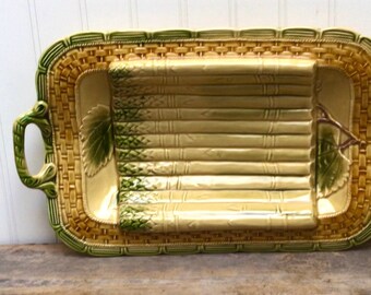 Vintage Italian made Asparagus Serving Tray in Majolica with Handles made for William Sonoma