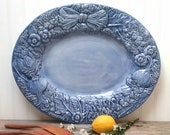 Azure blue Italian Majolica Pottery Platter extra large size farmhouse kitchen decor or Wall decor