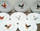 Porcelaine Plates Paris France SMASH beautiful set of eight 8 1 4 quot with French Hen Pairs Farmhouse Kitchen Table top