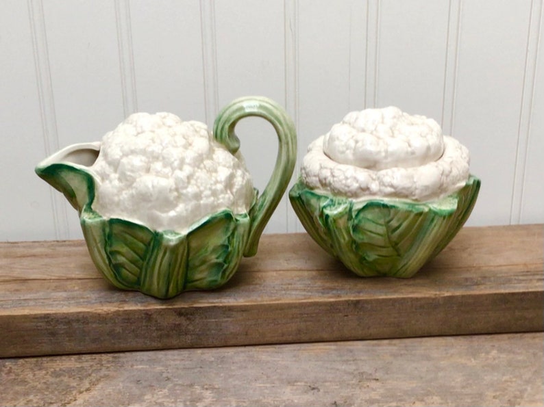 Fitz and Floyd 1989 Cauliflower Sugar Bowl and Creamer discontinued Collectable Pottery image 1