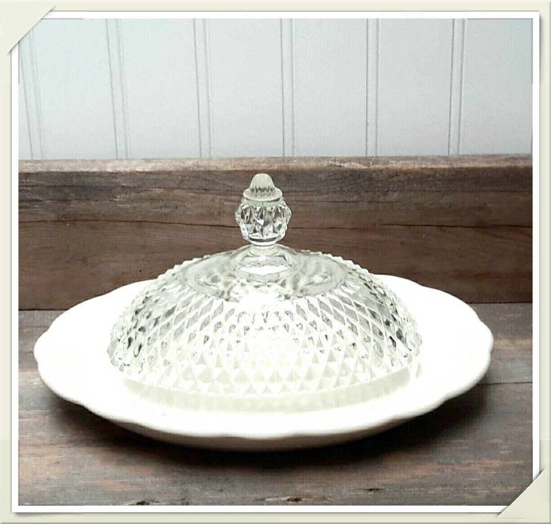French Heavy Cut Crystal Cheese Dish Farmhouse Vintage Etsy