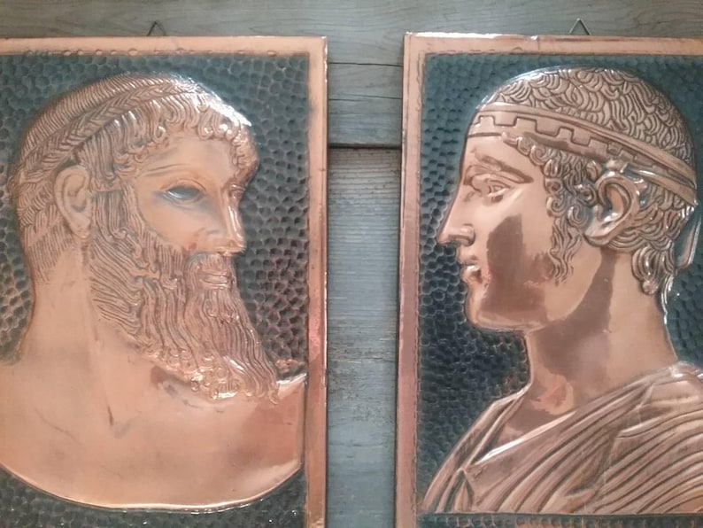 Amazing hand crafted Greek Gods Art Motifs Hammered  Copper inlay Framed art of Greek Gods Mid Century Wall Art