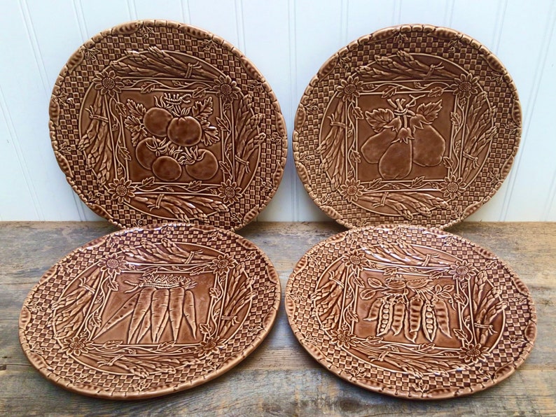 Rare Set of Four Plates Made in Portugal Brown Wicker With Etsy