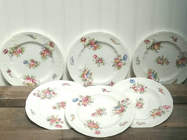 Beautiful White China Plates With Florals and Embossed Rims Etsy