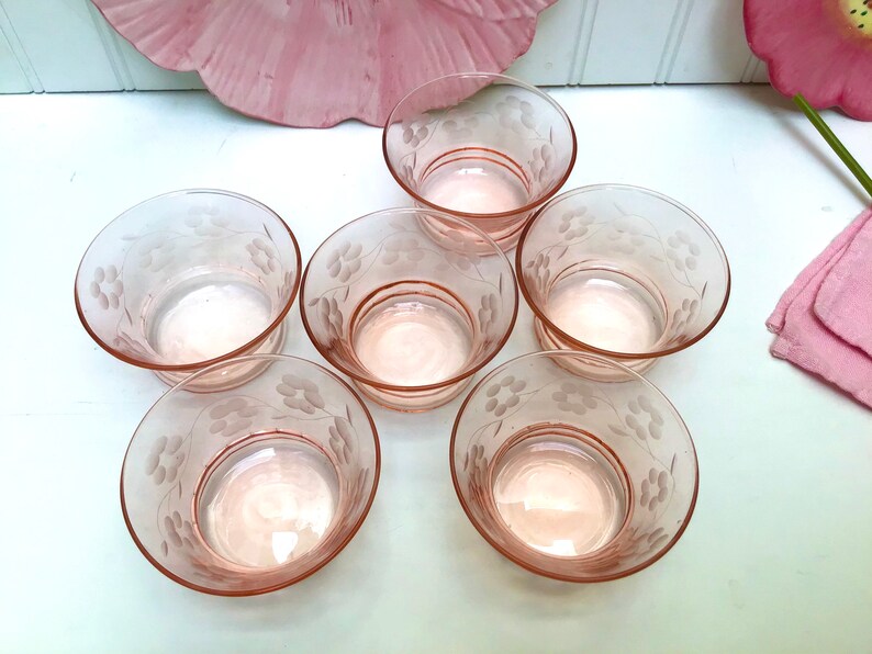 Pretty pink daisy depression glass ice cream bowls set of six Etsy