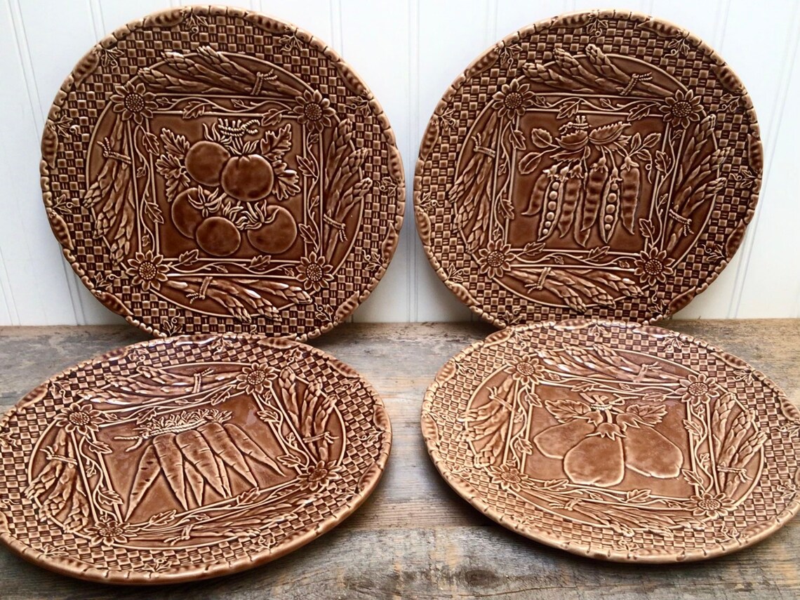 Rare Set of Four Plates Made in Portugal Brown Wicker With Etsy