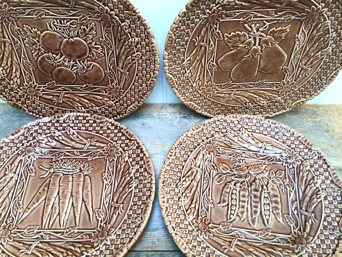 Rare Set of Four Plates Made in Portugal Brown Wicker With Etsy